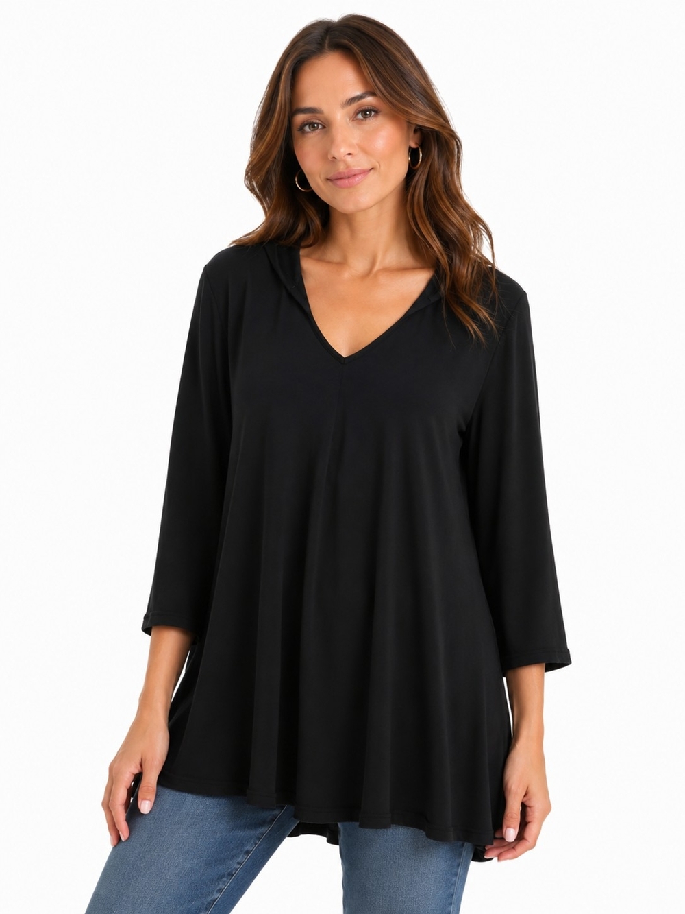 Green Envelope Black V-Neck 3/4 Sleeve Tunic